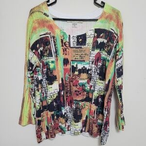 Calessa Artsy Paris France Rib Knit Colorful Sweater Sz XL european